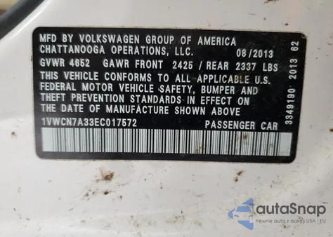 2014 Volkswagen Passat Sel from USA, damaged, VIN 1VWCN7A33EC017572